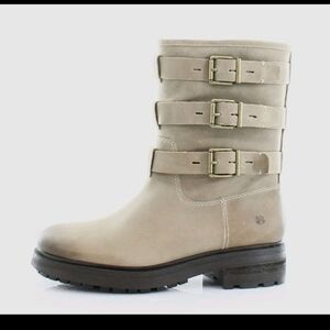 Lucky Brand Womens Tan Leather Buckle Distressed Cheviss Motorcycle Boot 8.5
